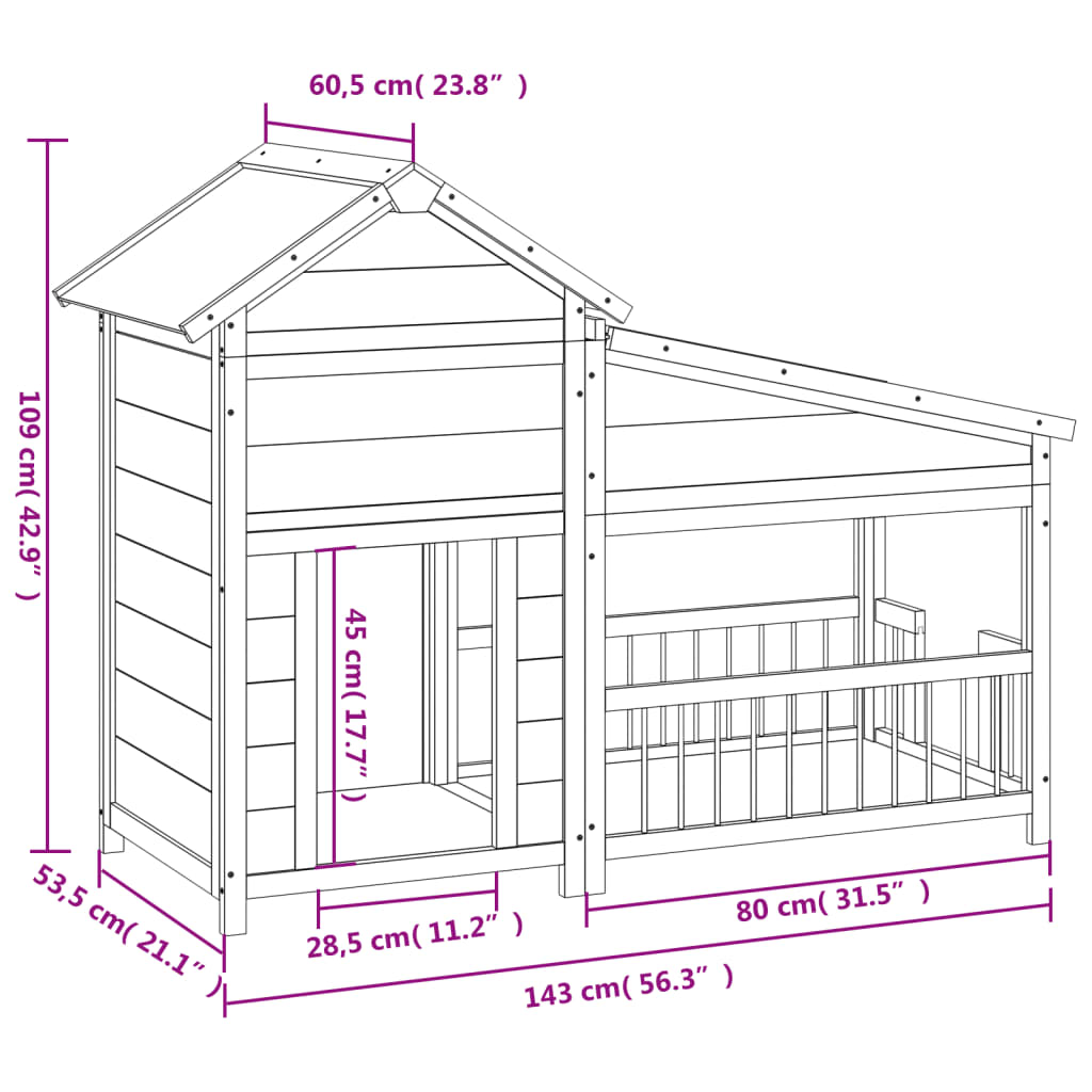 Dog Kennel Grey 143x60.5x109 cm Solid Wood Pine