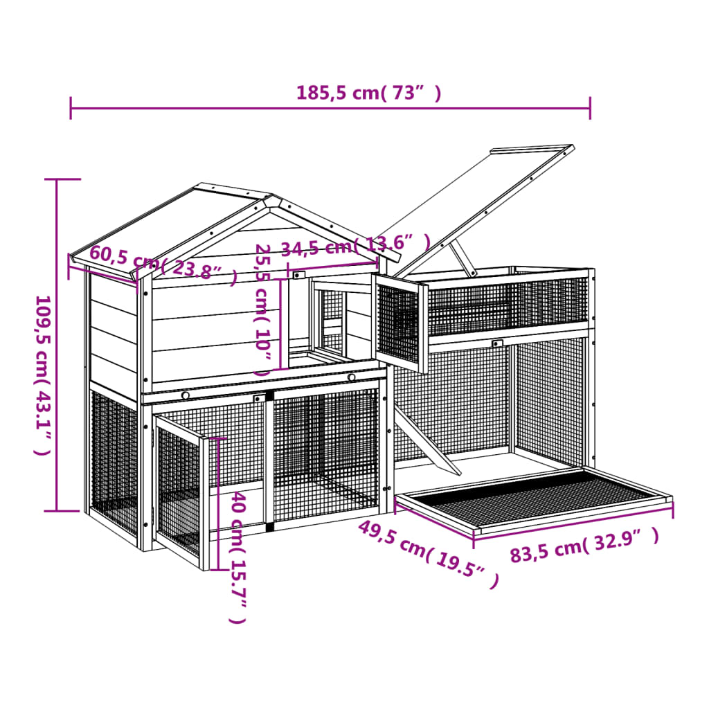Rabbit Hutch Brown 185,5x60,5x109,5 cm Solid Wood Pine