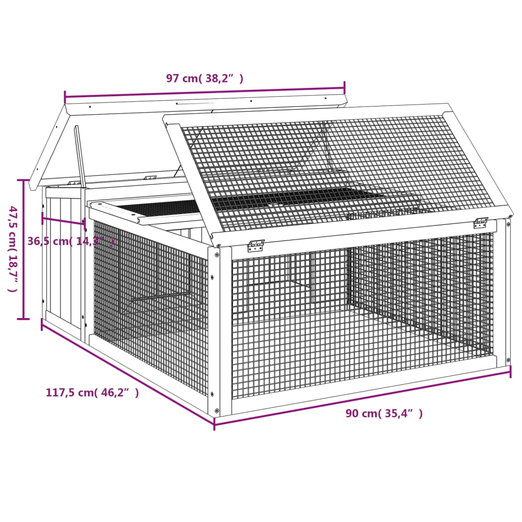 Rabbit Hutch Grey 117,5x97x47,5 cm Solid Wood Pine