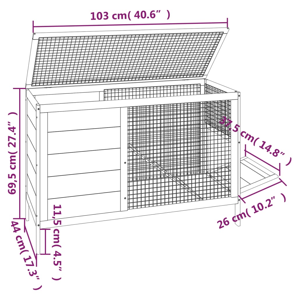 Rabbit Hutch Mocha 103x44x69,5 cm Solid Wood Pine