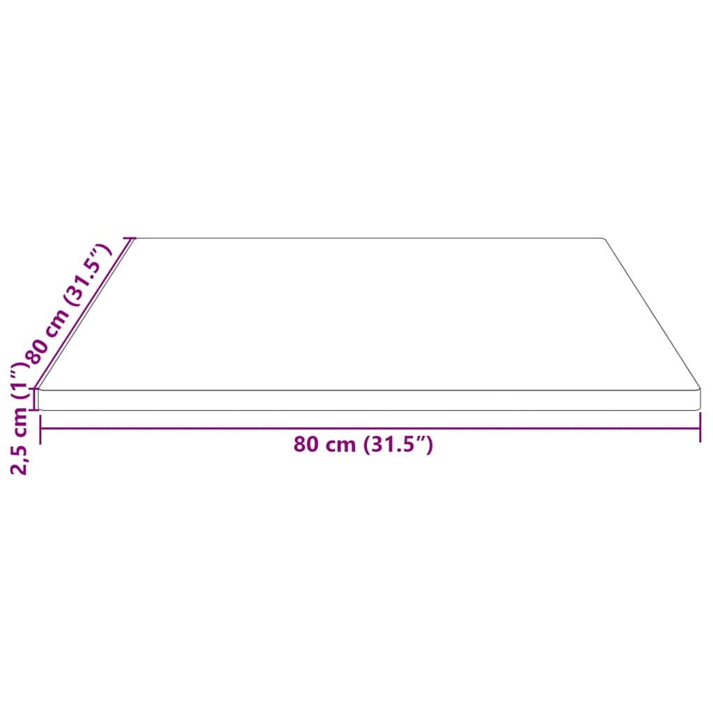 Table Top 80x80x2,5 cm Solid Wood Pine Square