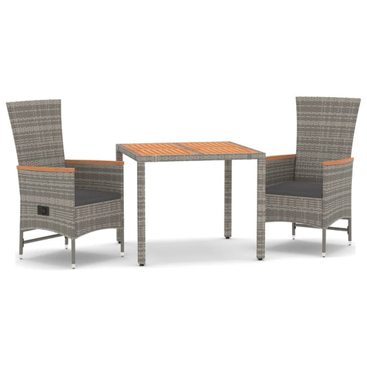 3 Piece Garden Dining Set Grey Poly Rattan&Solid Wood Acacia 3 Piece Garden Dining Set Grey Poly Rattan&Solid Wood Acacia