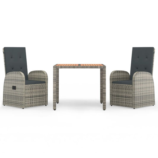 3 Piece Garden Dining Set Grey Poly Rattan&Solid Wood Acacia 3 Piece Garden Dining Set Grey Poly Rattan&Solid Wood Acacia
