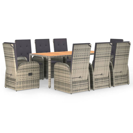 9 Piece Garden Dining Set Grey Poly Rattan&Solid Wood Acacia 9 Piece Garden Dining Set Grey Poly Rattan&Solid Wood Acacia