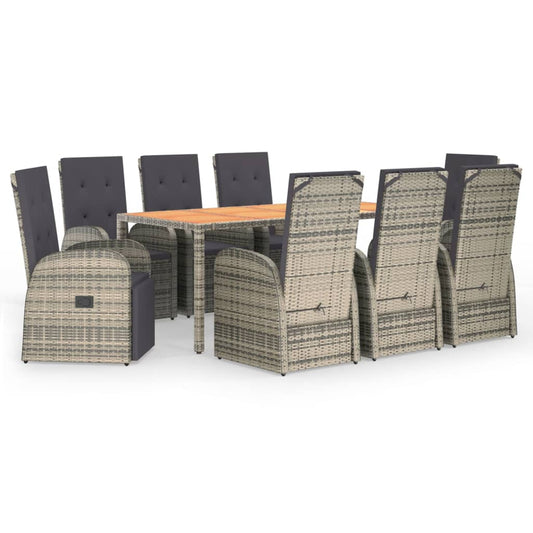 9 Piece Garden Dining Set Grey Poly Rattan&Solid Wood Acacia 9 Piece Garden Dining Set Grey Poly Rattan&Solid Wood Acacia