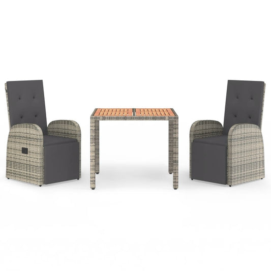 3 Piece Garden Dining Set Grey Poly Rattan&Solid Wood Acacia 3 Piece Garden Dining Set Grey Poly Rattan&Solid Wood Acacia