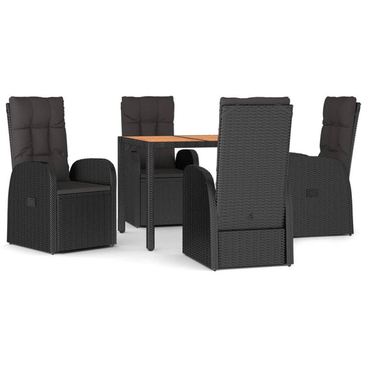 5 Piece Garden Dining Set Black Poly Rattan&Solid Wood Acacia 5 Piece Garden Dining Set Black Poly Rattan&Solid Wood Acacia
