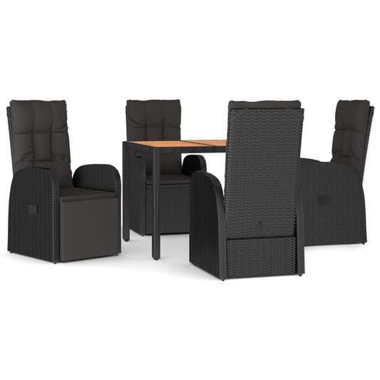 5 Piece Garden Dining Set Black Poly Rattan&Solid Wood Acacia 5 Piece Garden Dining Set Black Poly Rattan&Solid Wood Acacia