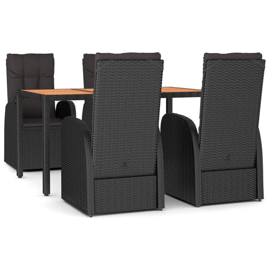 5 Piece Garden Dining Set Black Poly Rattan&Solid Wood Acacia 5 Piece Garden Dining Set Black Poly Rattan&Solid Wood Acacia
