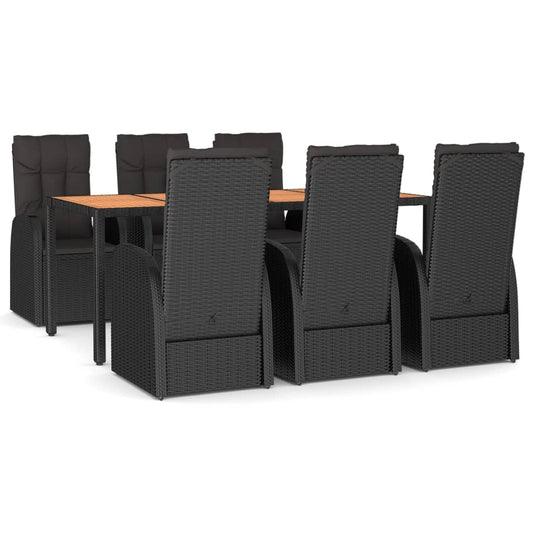 7 Piece Garden Dining Set Black Poly Rattan&Solid Wood Acacia 7 Piece Garden Dining Set Black Poly Rattan&Solid Wood Acacia