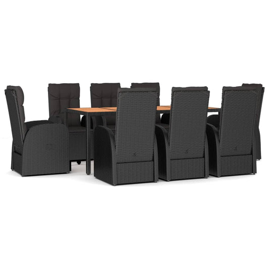 9 Piece Garden Dining Set Black Poly Rattan&Solid Wood Acacia 9 Piece Garden Dining Set Black Poly Rattan&Solid Wood Acacia