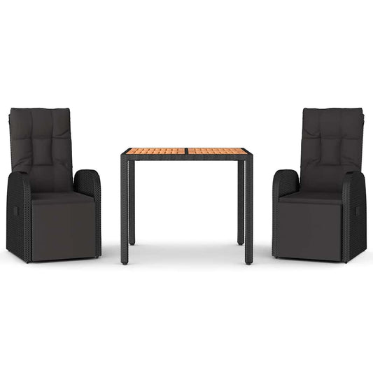 3 Piece Garden Dining Set Black Poly Rattan&Solid Wood Acacia 3 Piece Garden Dining Set Black Poly Rattan&Solid Wood Acacia