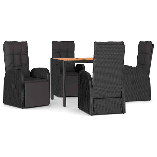 5 Piece Garden Dining Set Black Poly Rattan&Solid Wood Acacia 5 Piece Garden Dining Set Black Poly Rattan&Solid Wood Acacia