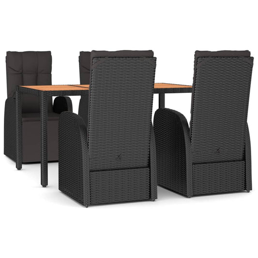 5 Piece Garden Dining Set Black Poly Rattan&Solid Wood Acacia 5 Piece Garden Dining Set Black Poly Rattan&Solid Wood Acacia
