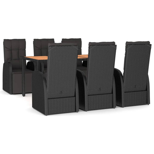 7 Piece Garden Dining Set Black Poly Rattan&Solid Wood Acacia 7 Piece Garden Dining Set Black Poly Rattan&Solid Wood Acacia