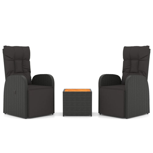 3 Piece Garden Lounge Set Black Poly Rattan&Solid Wood Acacia 3 Piece Garden Lounge Set Black Poly Rattan&Solid Wood Acacia