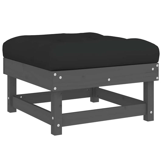 Garden Footstool with Cushion Grey Solid Wood Pine Garden Footstool with Cushion Grey Solid Wood Pine