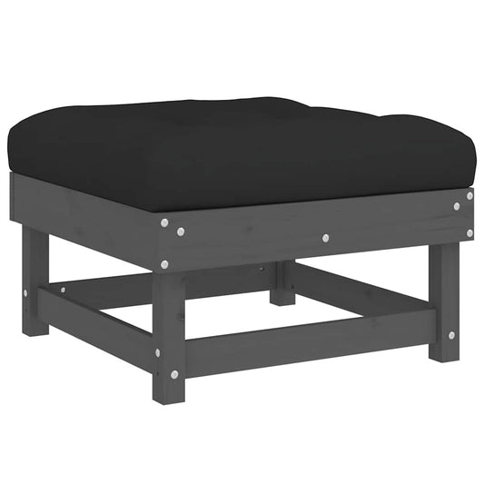 Garden Footstool with Cushion Grey Solid Wood Pine Garden Footstool with Cushion Grey Solid Wood Pine