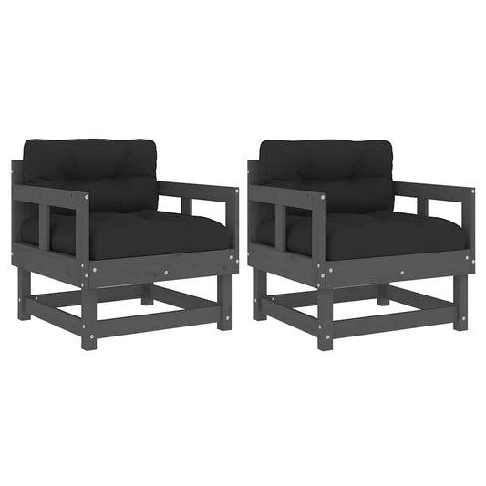 Garden Chairs with Cushions 2 pcs Grey Solid Wood Pine Garden Chairs with Cushions 2 pcs Grey Solid Wood Pine