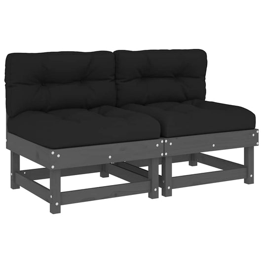 Middle Sofas with Cushions 2 pcs Grey Solid Wood Pine Middle Sofas with Cushions 2 pcs Grey Solid Wood Pine