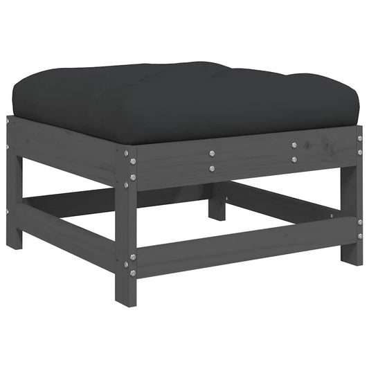 Garden Footstool with Cushion Grey Solid Wood Pine Garden Footstool with Cushion Grey Solid Wood Pine