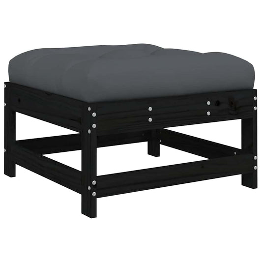 Garden Footstool with Cushion Black Solid Wood Pine Garden Footstool with Cushion Black Solid Wood Pine