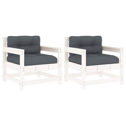 Garden Chairs with Cushions 2 pcs White Solid Wood Pine Garden Chairs with Cushions 2 pcs White Solid Wood Pine