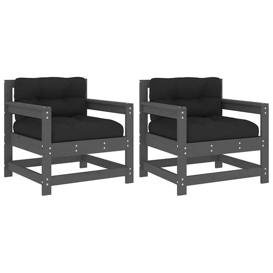 Garden Chairs with Cushions 2 pcs Grey Solid Wood Pine Garden Chairs with Cushions 2 pcs Grey Solid Wood Pine