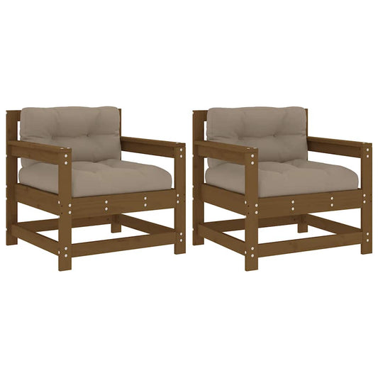 Garden Chairs with Cushions 2 pcs Honey Brown Solid Wood Pine Garden Chairs with Cushions 2 pcs Honey Brown Solid Wood Pine