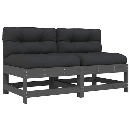 Middle Sofas with Cushions 2 pcs Grey Solid Wood Pine Middle Sofas with Cushions 2 pcs Grey Solid Wood Pine