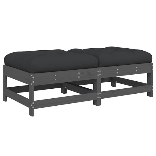 Garden Footstools with Cushions 2pcs Grey Solid Wood Pine Garden Footstools with Cushions 2pcs Grey Solid Wood Pine