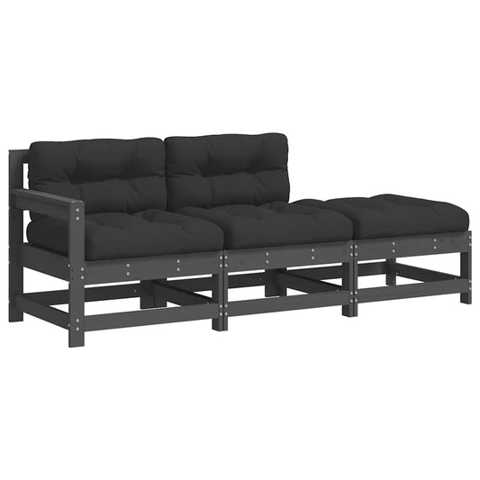 3 Piece Garden Lounge Set with Cushions Grey Solid Wood 3 Piece Garden Lounge Set with Cushions Grey Solid Wood