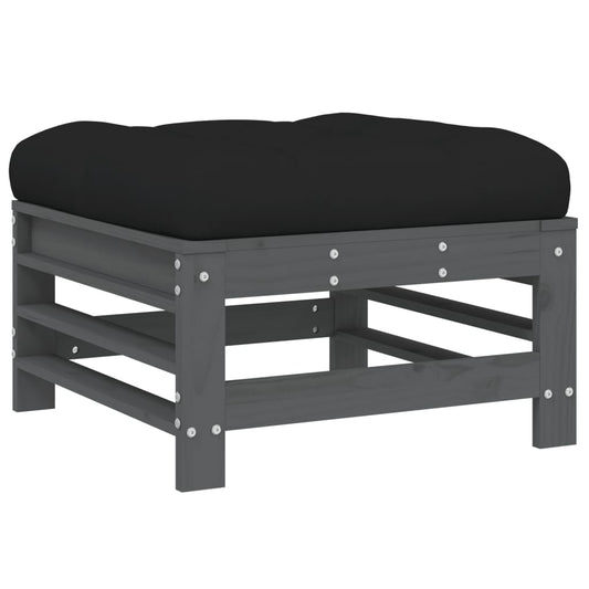 Garden Footstool with Cushion Grey Solid Wood Pine Garden Footstool with Cushion Grey Solid Wood Pine