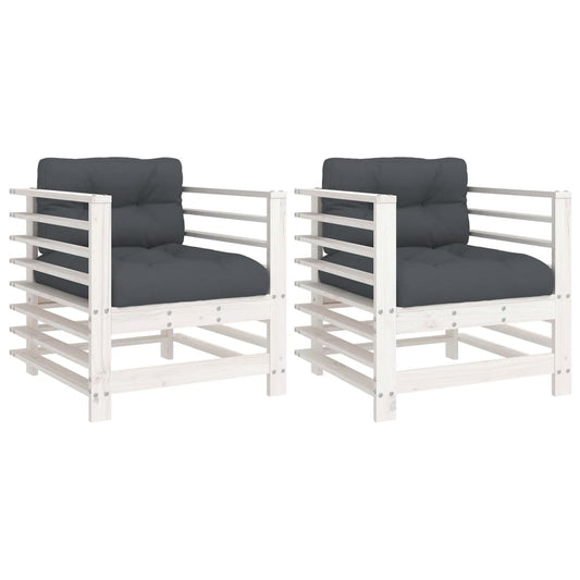 Garden Chairs with Cushions 2 pcs White Solid Wood Pine Garden Chairs with Cushions 2 pcs White Solid Wood Pine