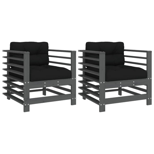 Garden Chairs with Cushions 2 pcs Grey Solid Wood Pine Garden Chairs with Cushions 2 pcs Grey Solid Wood Pine