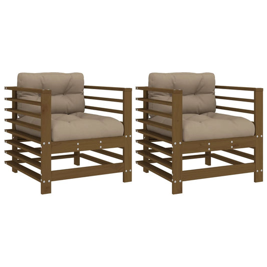 Garden Chairs with Cushions 2 pcs Honey Brown Solid Wood Pine Garden Chairs with Cushions 2 pcs Honey Brown Solid Wood Pine