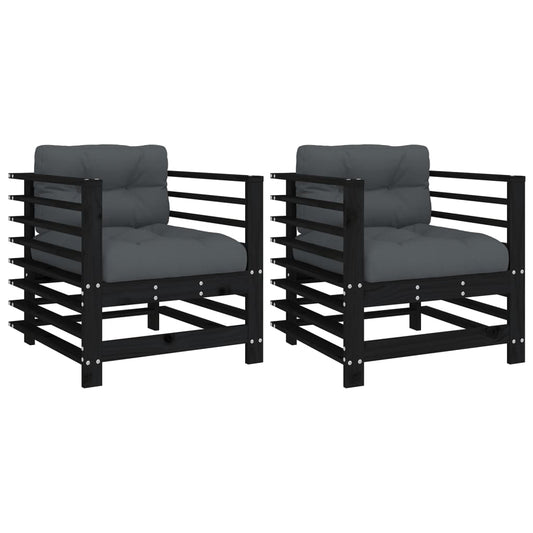 Garden Chairs with Cushions 2 pcs Black Solid Wood Pine Garden Chairs with Cushions 2 pcs Black Solid Wood Pine