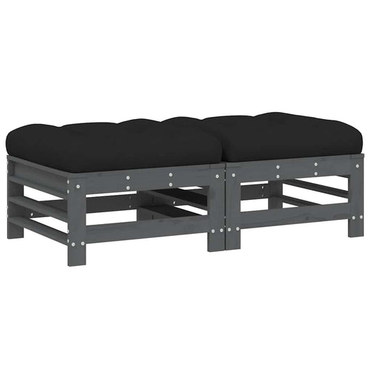 Garden Footstools with Cushions 2pcs Grey Solid Wood Pine Garden Footstools with Cushions 2pcs Grey Solid Wood Pine