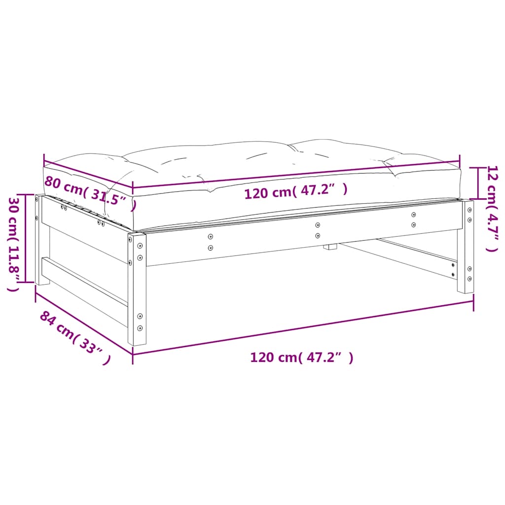 Garden Footstool Grey 120x80 cm Solid Wood Pine