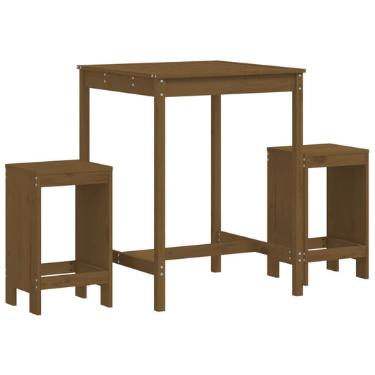 3 Piece Garden Bar Set Honey Brown Solid Wood Pine 3 Piece Garden Bar Set Honey Brown Solid Wood Pine