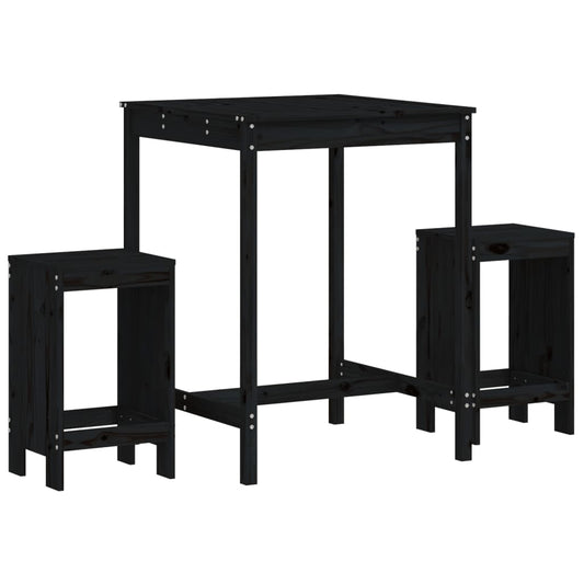 3 Piece Garden Bar Set Black Solid Wood Pine 3 Piece Garden Bar Set Black Solid Wood Pine