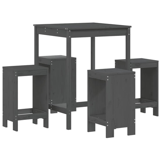 5 Piece Garden Bar Set Grey Solid Wood Pine 5 Piece Garden Bar Set Grey Solid Wood Pine