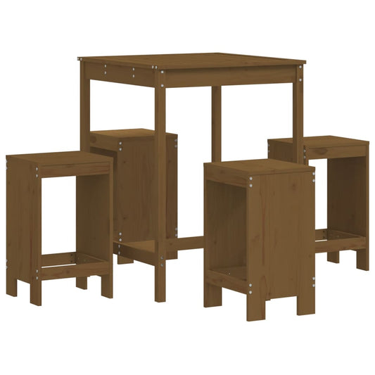 5 Piece Garden Bar Set Honey Brown Solid Wood Pine 5 Piece Garden Bar Set Honey Brown Solid Wood Pine