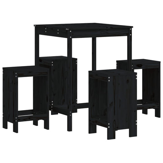 5 Piece Garden Bar Set Black Solid Wood Pine 5 Piece Garden Bar Set Black Solid Wood Pine
