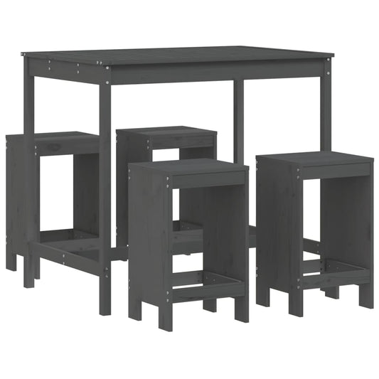5 Piece Garden Bar Set Grey Solid Wood Pine 5 Piece Garden Bar Set Grey Solid Wood Pine