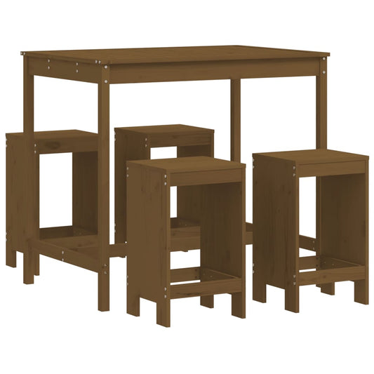 5 Piece Garden Bar Set Honey Brown Solid Wood Pine 5 Piece Garden Bar Set Honey Brown Solid Wood Pine