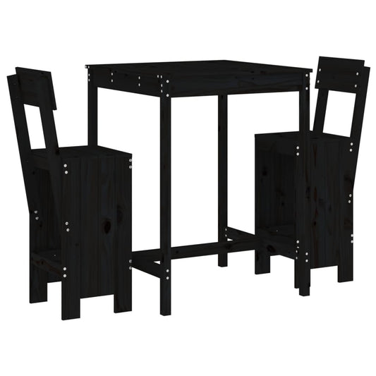 3 Piece Garden Bar Set Black Solid Wood Pine 3 Piece Garden Bar Set Black Solid Wood Pine