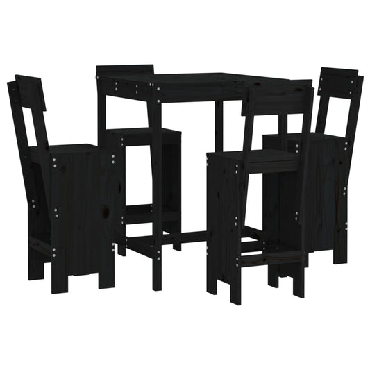 5 Piece Garden Bar Set Black Solid Wood Pine 5 Piece Garden Bar Set Black Solid Wood Pine