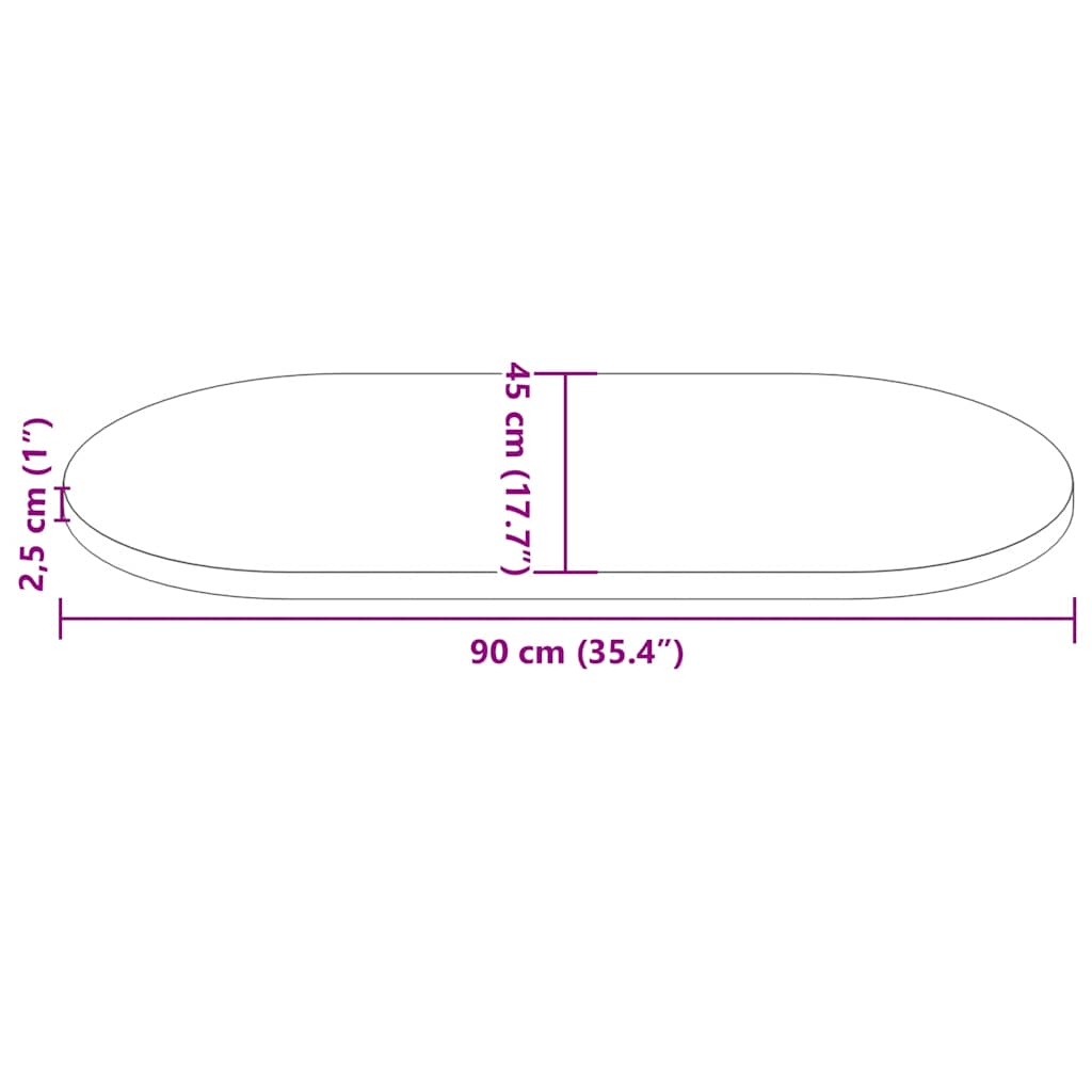 Table Top 90x45x2.5 cm Solid Wood Pine Oval