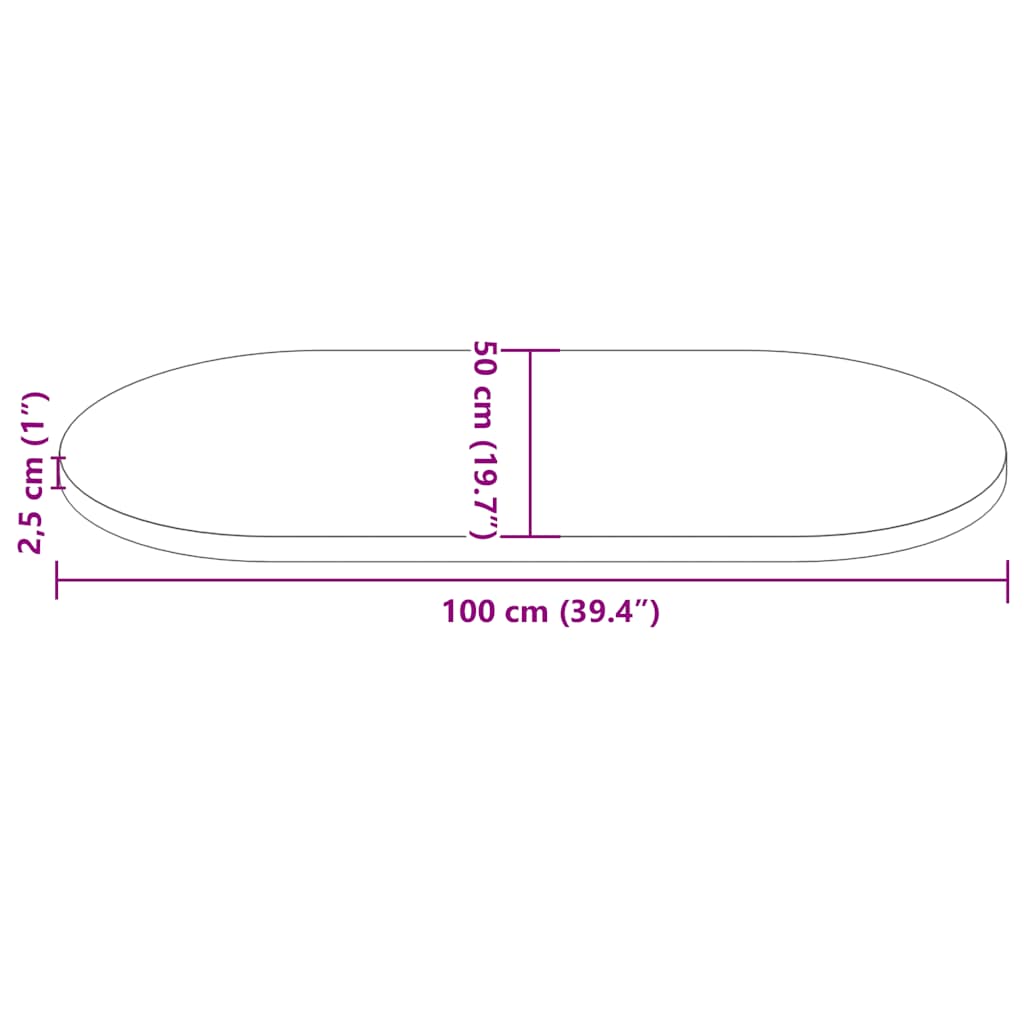 Table Top White 100x50x2,5 cm Solid Wood Pine Oval